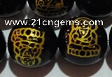 CAG3388 15.5 inches 16mm carved round black agate beads wholesale