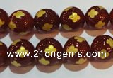 CAG3396 15.5 inches 12mm carved round red agate beads wholesale