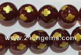 CAG3397 15.5 inches 14mm carved round red agate beads wholesale
