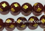 CAG3397 15.5 inches 14mm carved round red agate beads wholesale