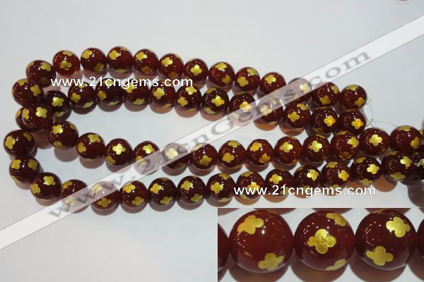 CAG3397 15.5 inches 14mm carved round red agate beads wholesale