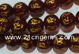 CAG3402 15.5 inches 10mm carved round red agate beads wholesale