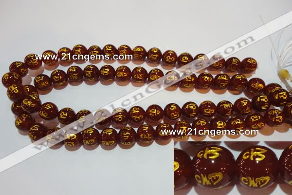 CAG3403 15.5 inches 12mm carved round red agate beads wholesale