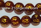 CAG3404 15.5 inches 14mm carved round red agate beads wholesale