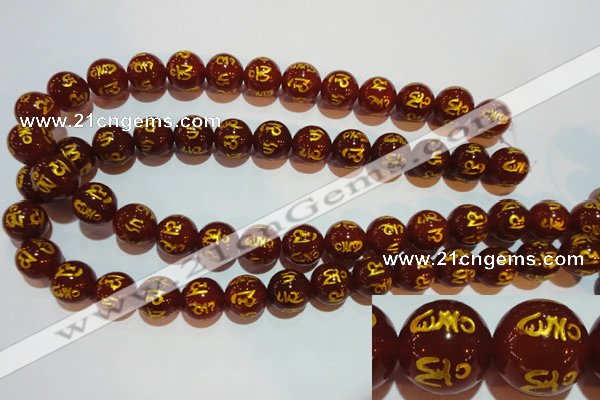 CAG3404 15.5 inches 14mm carved round red agate beads wholesale