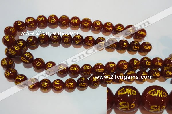 CAG3405 15.5 inches 16mm carved round red agate beads wholesale