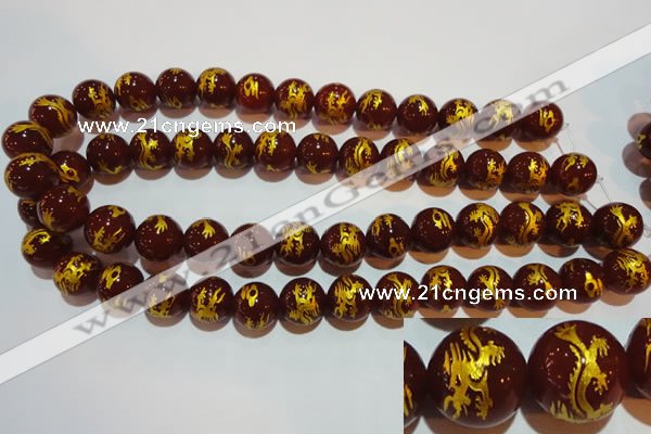 CAG3411 15.5 inches 14mm carved round red agate beads wholesale