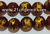 CAG3412 15.5 inches 16mm carved round red agate beads wholesale