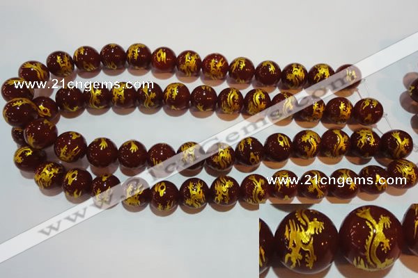 CAG3412 15.5 inches 16mm carved round red agate beads wholesale