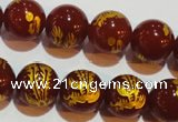 CAG3416 15.5 inches 14mm carved round red agate beads wholesale