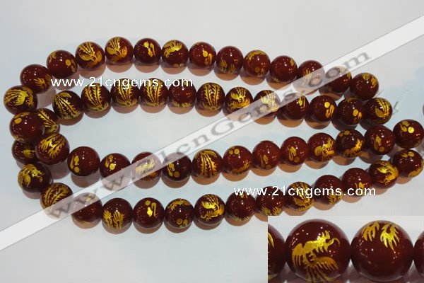 CAG3416 15.5 inches 14mm carved round red agate beads wholesale