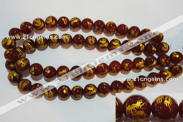 CAG3417 15.5 inches 16mm carved round red agate beads wholesale