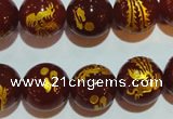 CAG3418 15.5 inches 18mm carved round red agate beads wholesale