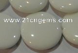 CAG3450 15.5 inches 30mm flat round white agate gemstone beads