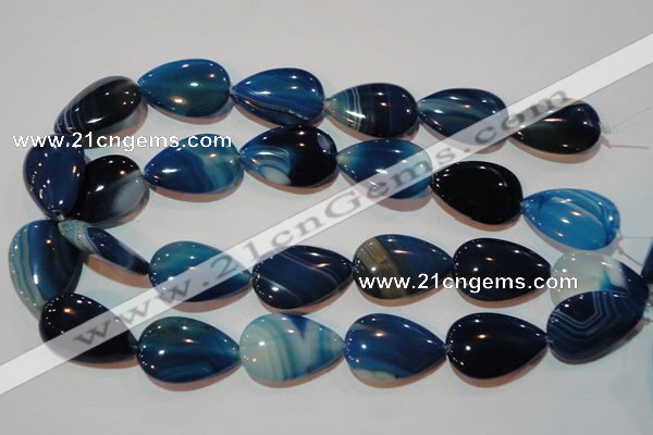 CAG3473 15.5 inches 20*30mm flat teardrop blue line agate beads