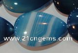 CAG3474 15.5 inches 25*35mm flat teardrop blue line agate beads