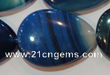 CAG3475 15.5 inches 30*40mm flat teardrop blue line agate beads