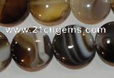 CAG3505 15.5 inches 20mm flat round brown line agate beads