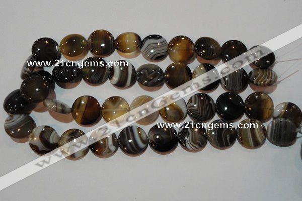 CAG3505 15.5 inches 20mm flat round brown line agate beads