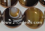 CAG3506 15.5 inches 25mm flat round brown line agate beads