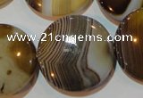 CAG3507 15.5 inches 30mm flat round brown line agate beads