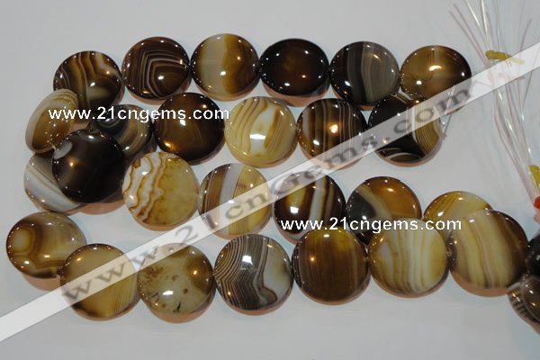 CAG3507 15.5 inches 30mm flat round brown line agate beads