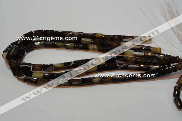 CAG3509 15.5 inches 7*12mm faceted column brown line agate beads