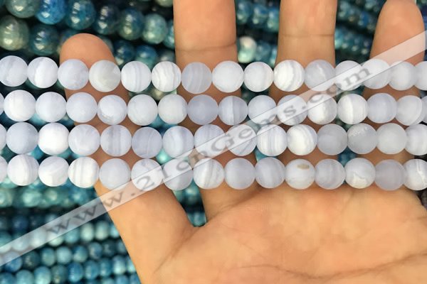 CAG3581 15.5 inches 4mm round matte blue lace agate beads