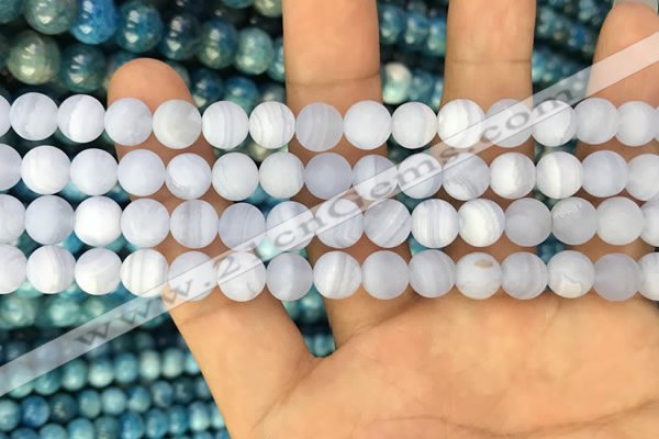 CAG3582 15.5 inches 6mm round matte blue lace agate beads