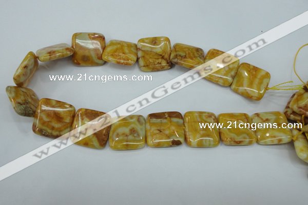 CAG3616 15.5 inches 25*25mm square yellow crazy lace agate beads