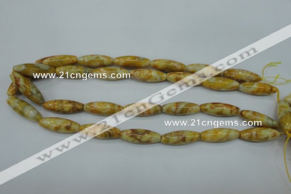 CAG3633 15.5 inches 10*30mm rice yellow crazy lace agate beads