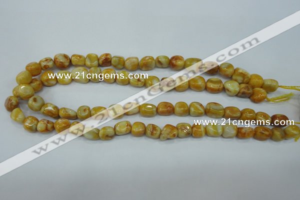 CAG3635 15.5 inches 10*12mm nuggets yellow crazy lace agate beads