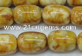 CAG3638 15.5 inches 15*20mm drum yellow crazy lace agate beads