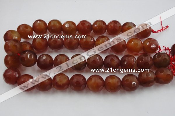 CAG3666 15.5 inches 18mm carved round matte red agate beads