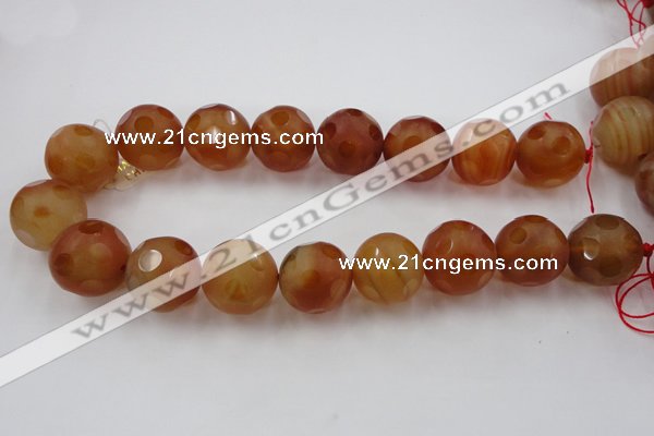 CAG3668 15.5 inches 22mm carved round matte red agate beads