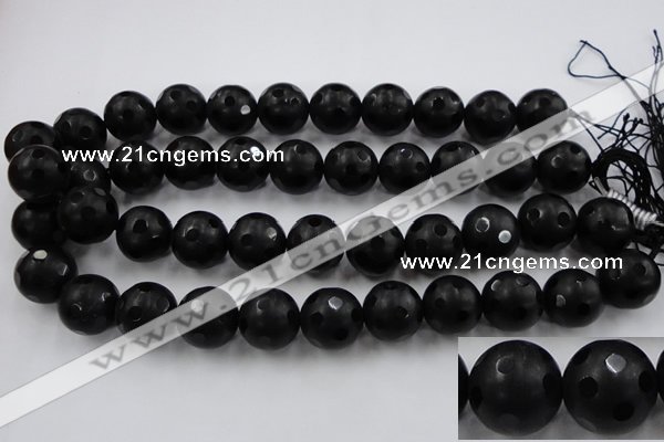 CAG3676 15.5 inches 18mm carved round matte black agate beads