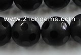 CAG3678 15.5 inches 22mm carved round matte black agate beads