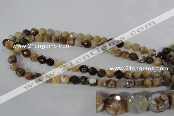 CAG3863 15.5 inches 10mm faceted round fire crackle agate beads