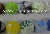 CAG3880 15.5 inches 14mm faceted round fire crackle agate beads