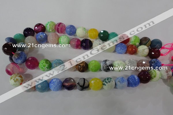 CAG3880 15.5 inches 14mm faceted round fire crackle agate beads