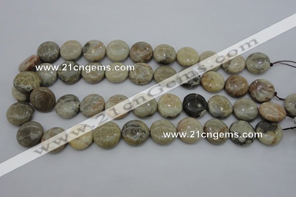 CAG3907 15.5 inches 18mm flat round chrysanthemum agate beads