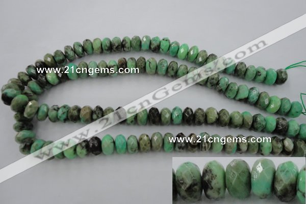 CAG3914 15.5 inches 7*12mm faceted rondelle green grass agate beads