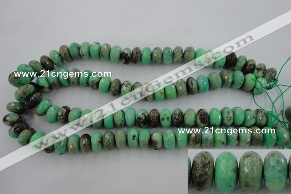 CAG3915 15.5 inches 8*14mm faceted rondelle green grass agate beads