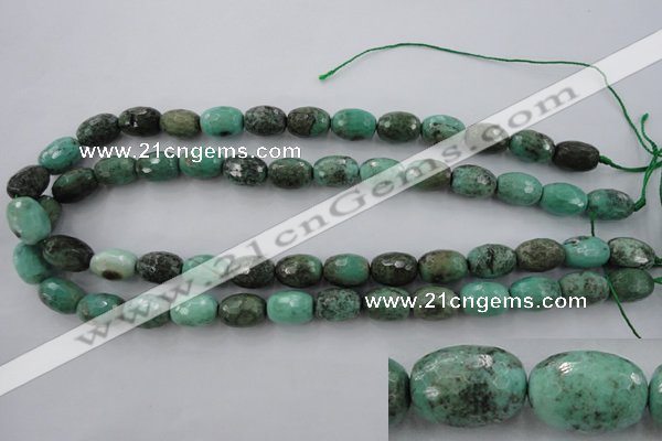 CAG3919 15.5 inches 10*14mm faceted rice green grass agate beads