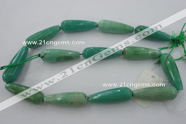 CAG3922 15.5 inches 10*30mm faceted teardrop green grass agate beads