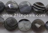 CAG3960 15.5 inches 10mm faceted coin grey botswana agate beads