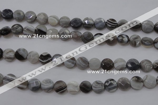 CAG3960 15.5 inches 10mm faceted coin grey botswana agate beads