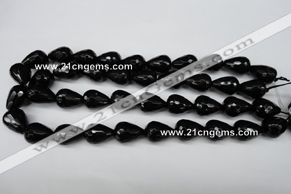 CAG4002 15.5 inches 15*20mm faceted teardrop black agate beads