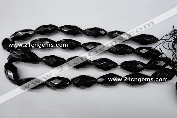 CAG4005 15.5 inches 15*30mm faceted rice black agate beads