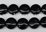 CAG4012 15.5 inches 14mm flat round black agate beads